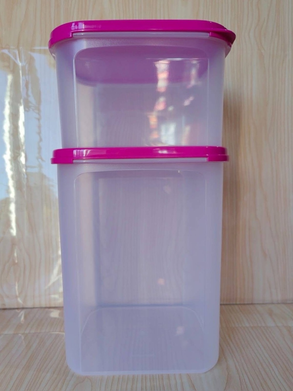 Tupperware Modular Mates Square 2pcs Set with Pink Seals New